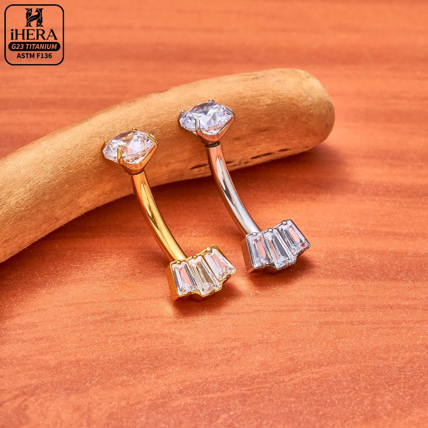 14G ASTM F136 Titanium Floating Navel Button Ring CZ Marquise Cluster Curved Barbell Belly Piercing Jewelry Wholesale