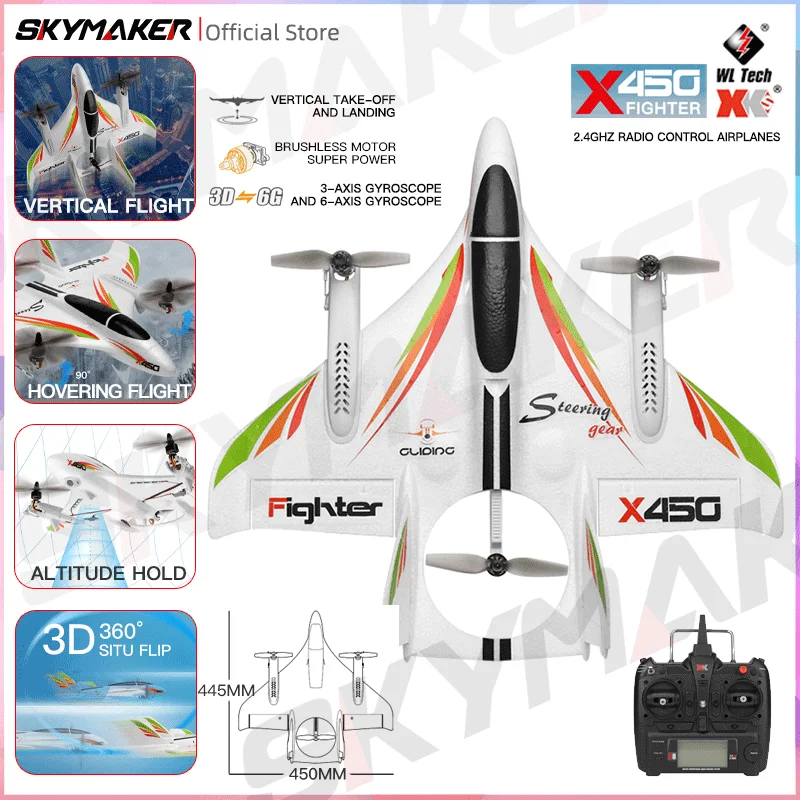 Wltoys-xks x450リモートコントロール飛行機,2.4g,3D, 6g,6チャンネル