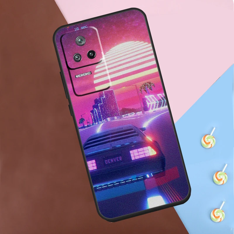 Synthwave 80s Retro Car Case For Xiaomi POCO M6 Pro X3 X5 X6 Pro F3 F5 M5s Mi 14 Pro 13 13T 11T 12T 12 Lite Cover