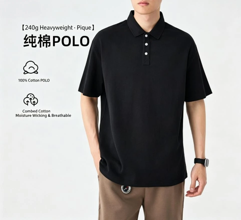 240G Pure Cotton Mesh Short-sleeved Polo Shirt Men's 2026 New Solid Color Men's T-shirt