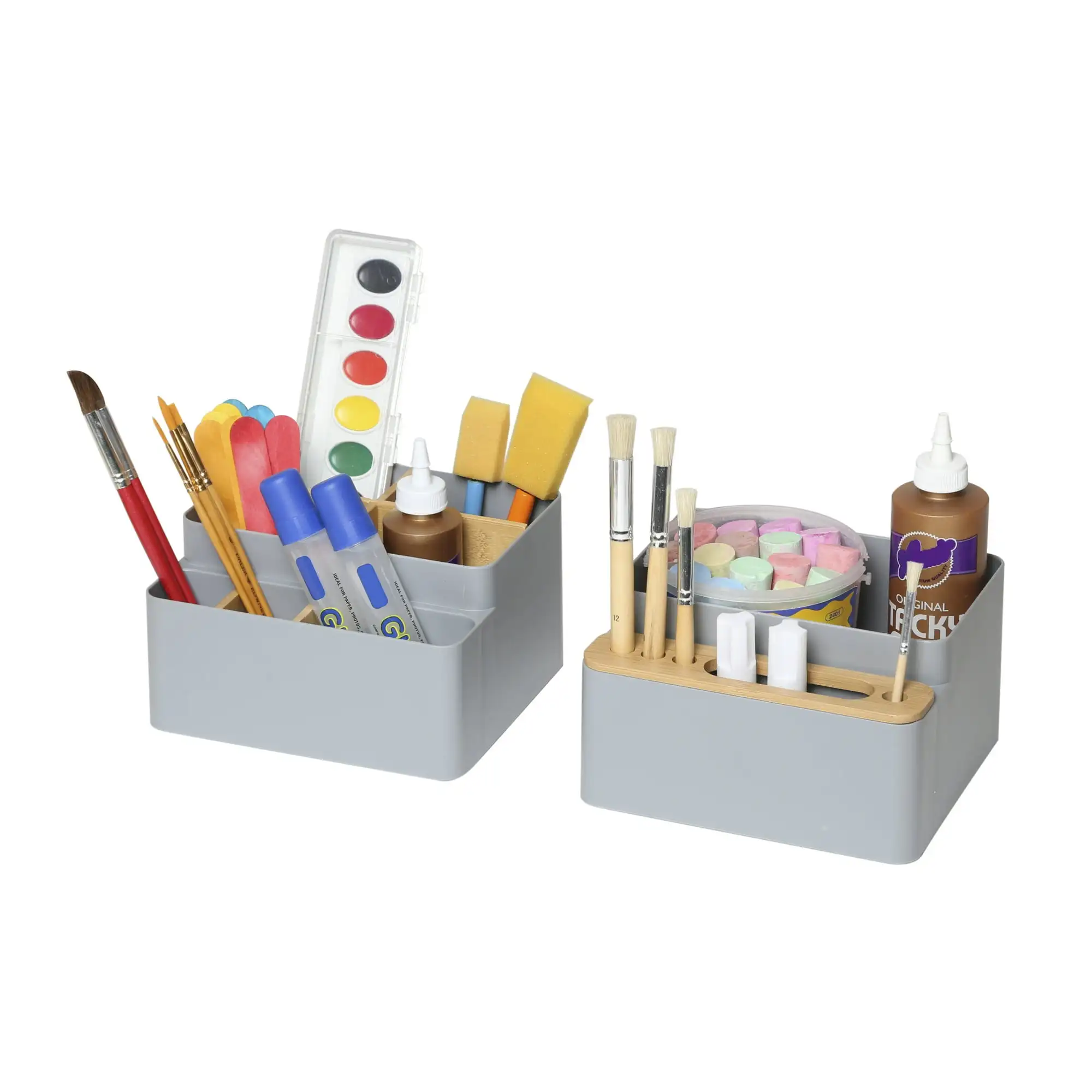 Seville Classics 2 pezzi Bamboo Pen & Pencil Organizer con divisori Drop-In supporto per telefono Set di accessori per scrivania da ufficio, grigio