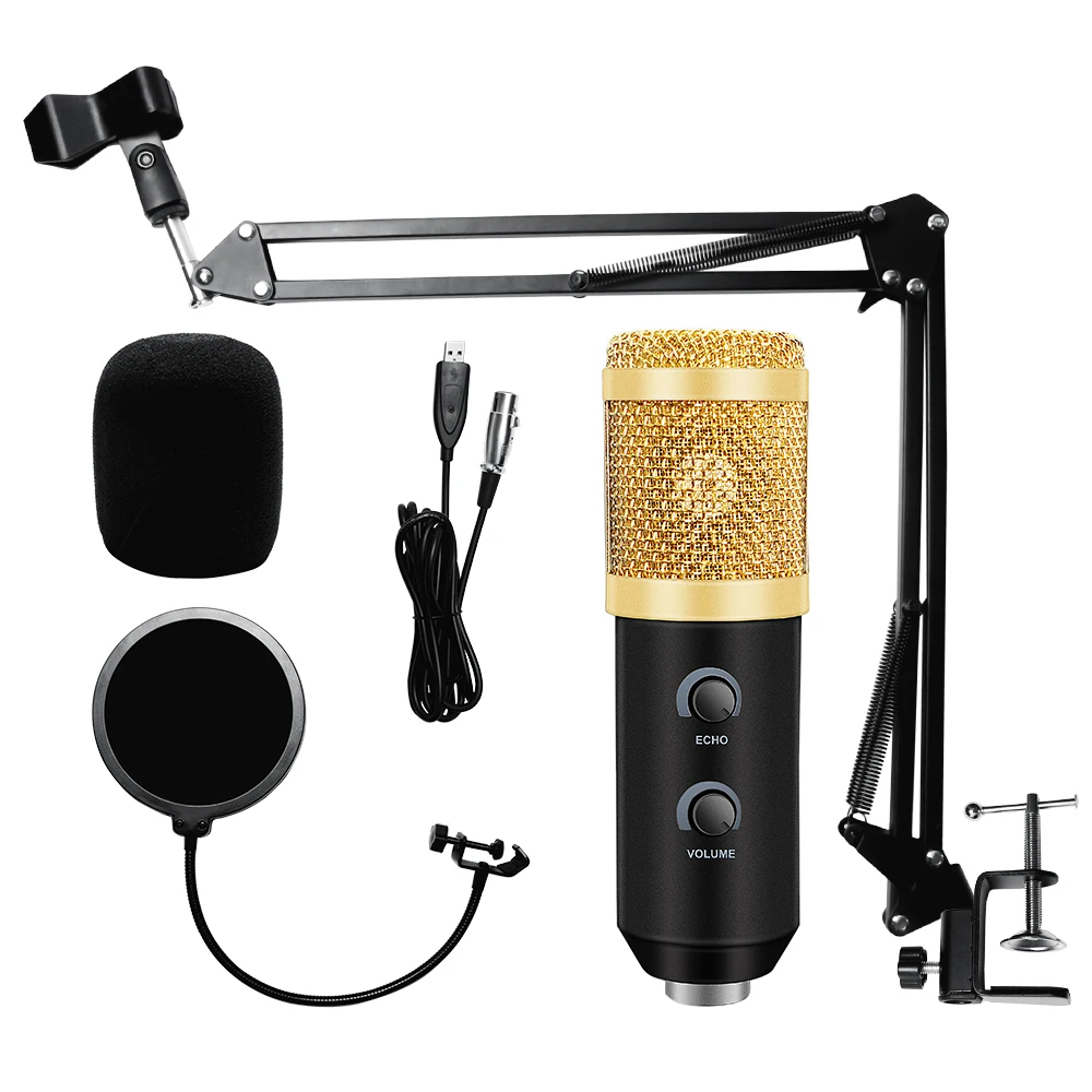 

BM 900 USB Wired Karaoke Microphone Upgraded Handheld Condenser With Metal Stand Tripod Filter For PC