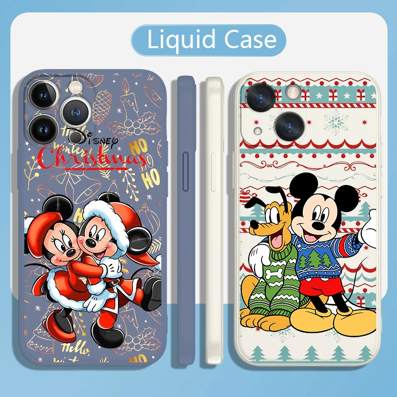 Christmas Anime Mickey Phone Case For Apple iPhone 14 13 12 Mini 11 Pro XS MAX XR X 8 7 6S SE Plus Liquid Rope Soft Cover Fundas