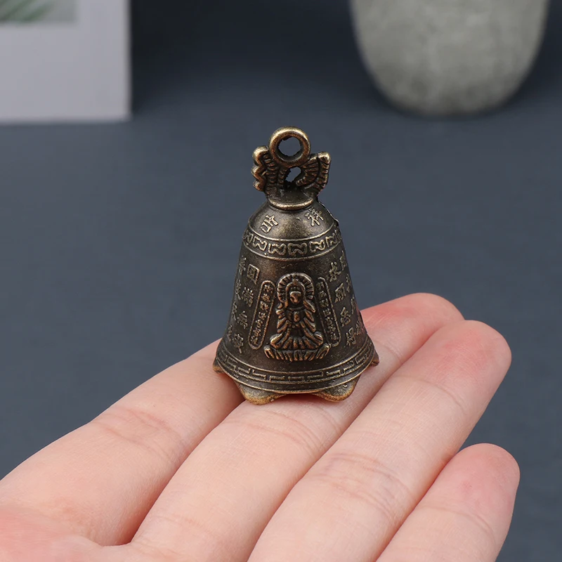 2Pcs Guanyin Pattern China's Mini Bronze Sculpture Pray Buddha Feng Shui Bell Home Decorative Wind Bells Pendant Accessories