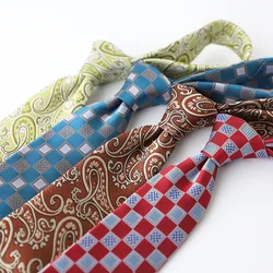 Elegant Polyester Woven Neckties For Adult Paisley Plaid Neck Ties Mens Business Tuxedo Neckwear Navy 8CM Width Long Cravat Gift