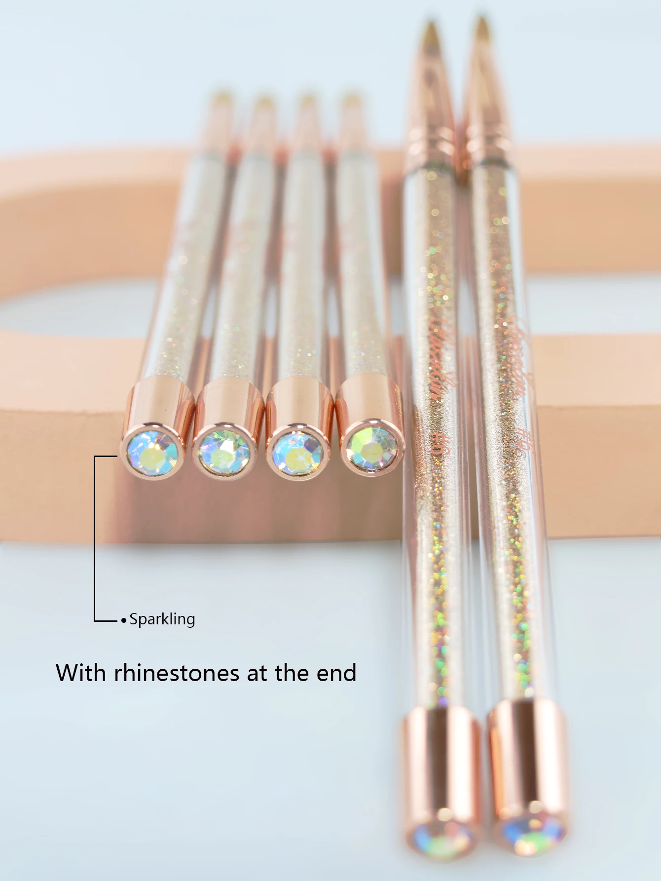 Olasalon 100% 퓨어 콜린스키 헤어 아크릴 네일 브러쉬, 아크릴 파우더 네일 아트, 타원형 컬링 클리어 골든 글리터 파우더 Ne