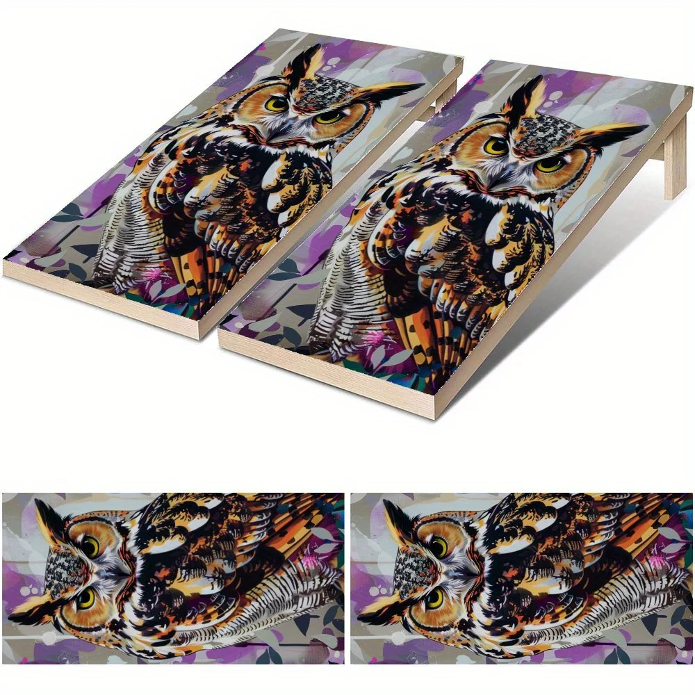 

Artistic Colorful Owl Waterproof Cornhole Board Vinyl Wraps, PVC Outdoor Game Board Design, Perfect for Sports & Leisure Activit
