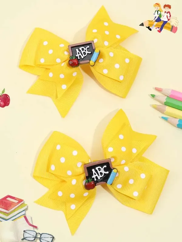 ncmama 2Pcs Back To School Hair Bow Clips Cute Dot Print Bows Hairpins for Kids Girls Ribbon Bowknot Barrettes Hair Accessories