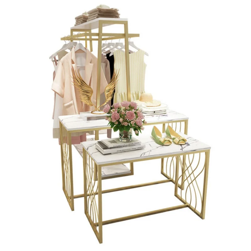 custom，Gold Display Furniture Clothing Display Racks Stand and Tables for Retail Garment Store Boutique Decoration