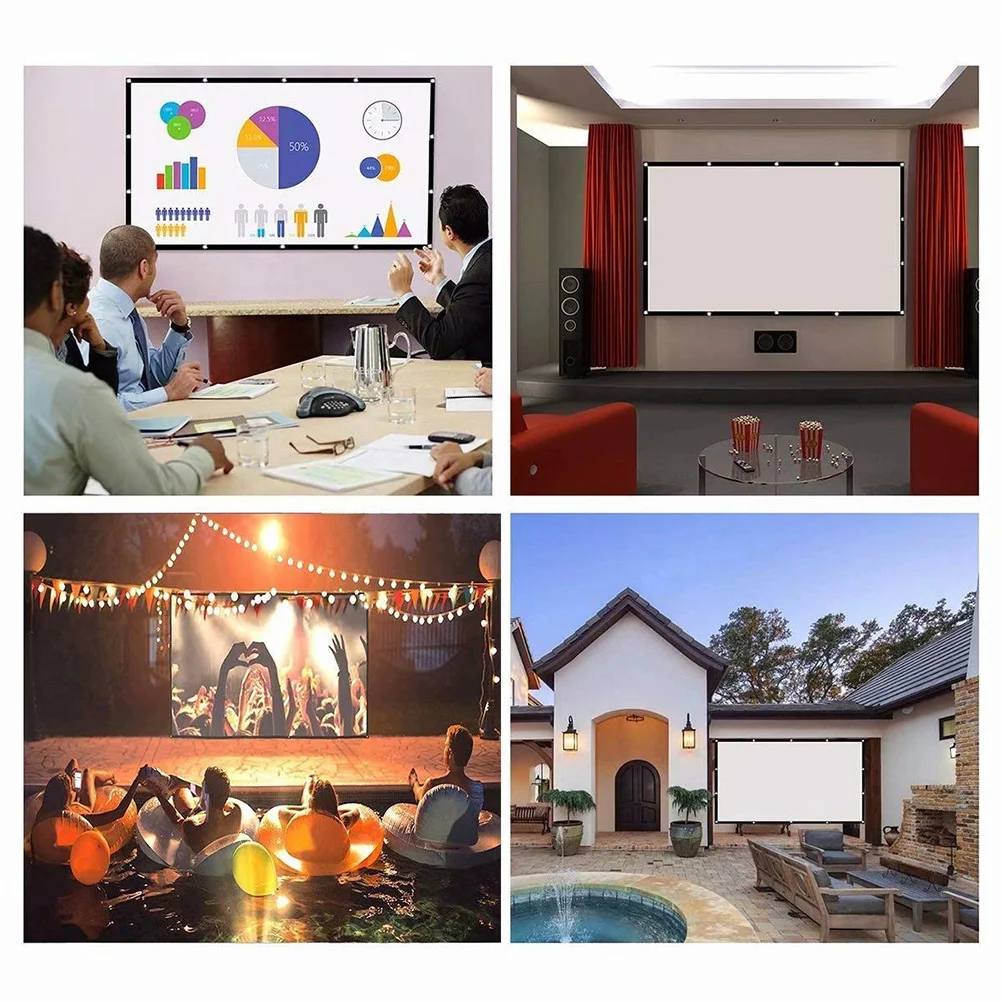 

60 Inch Foldable 16:9 Projector Screen Office Indoor Outdoor High Definition Reinforced Durable Portable Movie