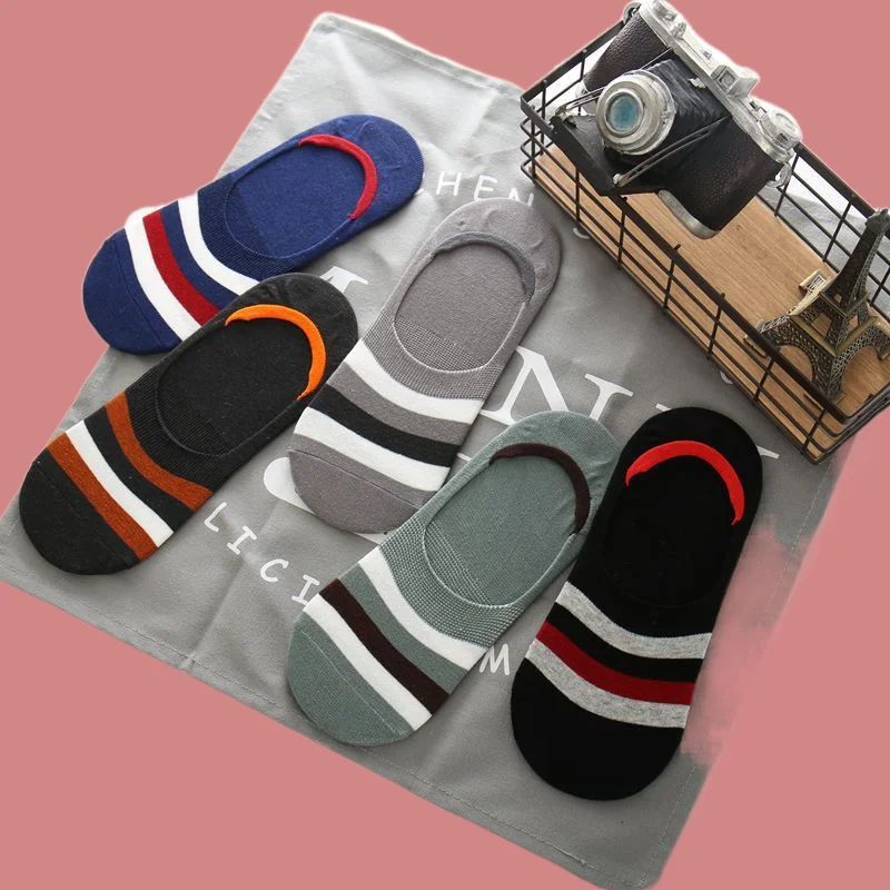 5/10 Pairs 2024 New Stripe Men High Quality Cotton Boat Socks Silicone Non-Slip Sports Socks Thin Invisible Women Low Cut Socks