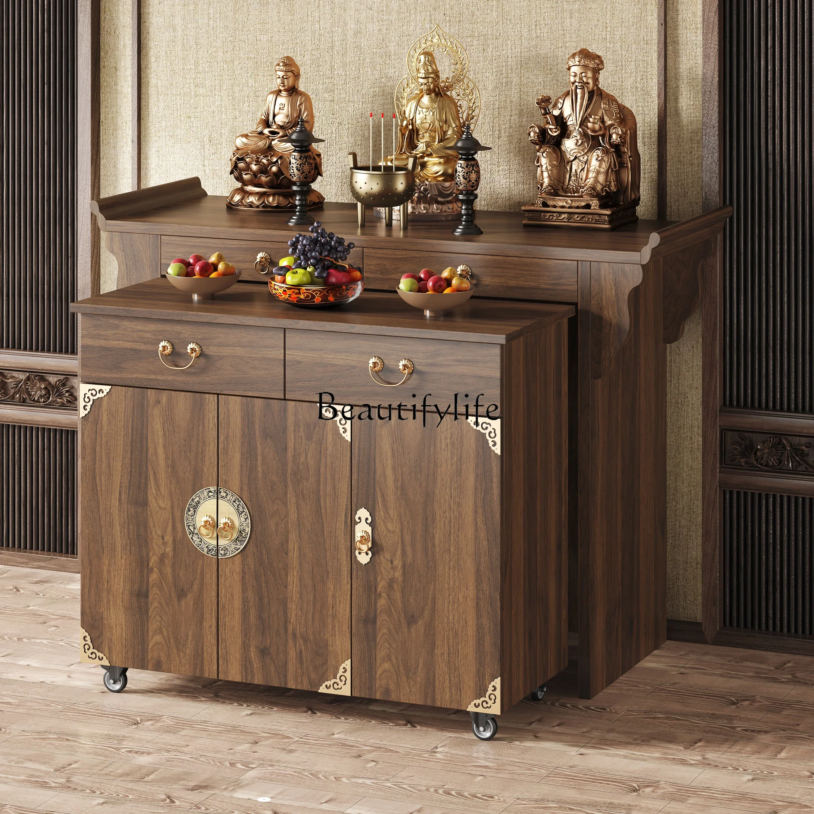 

Solid wood Buddhist cabinet for table household use God of Wealth Shentai cabinet New Chinese styleL