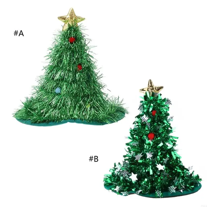 

P88A Christmas Tinsel Tree Santa Hat for Adult Winter Festival Halloween Party Hat