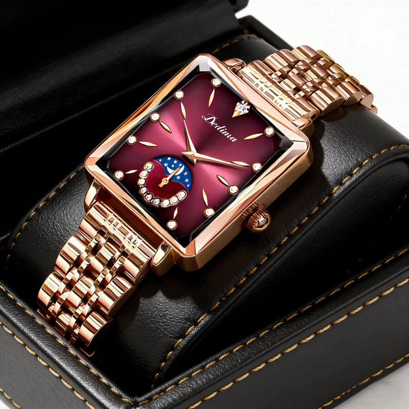 Fashion Square-shaped Women's Quartz Watch With Diamonds Moon Star Design Light Luxury Female Casual Ladies Quartz Wrist Watches