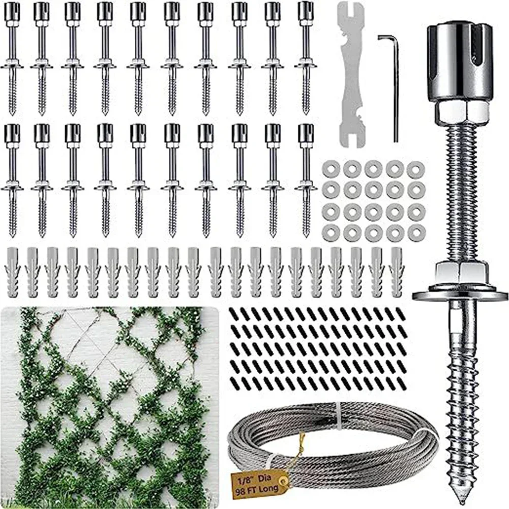 

Stainless Steel Garden Wire Trellis System Kit For Climbing Plants Vines And Green Wall With Wall Brackets 10 Holders