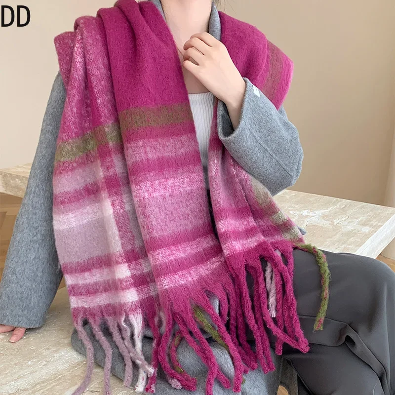 New Popular Scarf Women Thickened Colorful Plaid Tassel Warm Neck Shawl Fashionable and Versatile Outwear Female