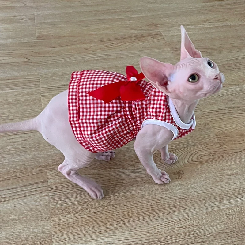 Spring Summer Stripe Sphynx Cat Bow Skirt Cute Pet Dress for Cats Gotas Katten Kedi Dresses mascotas Clothes Clothing vestido