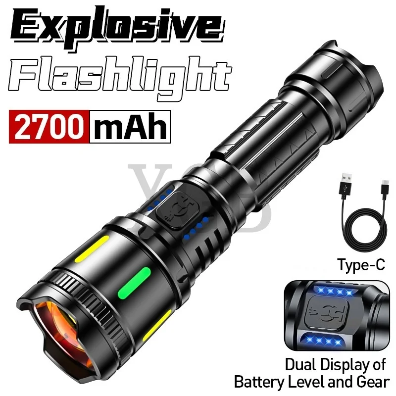 

Super Bright LED Tactical Flashlight USB Rechargeable Zoomable High Lumens Waterproof Torch for Camping Hiking Fishing Emergency