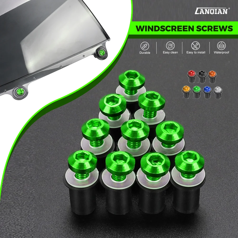 

10PCS Screws For Kawasaki Z1000 SX Z125 Z300 Z400 Z650 Z750 Z800 Z900 Z1000 ZX10R ZX12R Windshield Rubber Nuts Fairing Bolts Kit