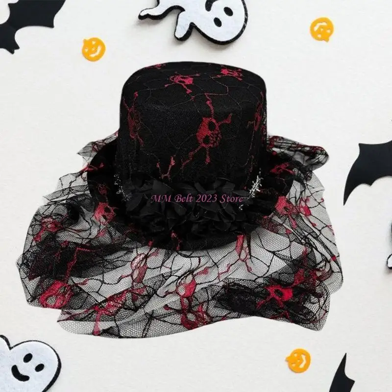 49ME Skeleton Meshes Hat Spooky Party Hat Unisex Halloween Hat Gothicism Themed