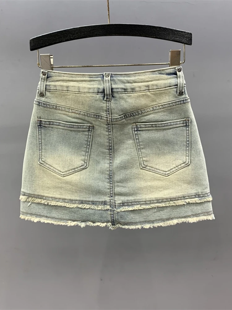 Jupes en jean taille haute pour femmes, jupes courtes délavées, hanche ronde, mince, été, nouvelle mode, 2024