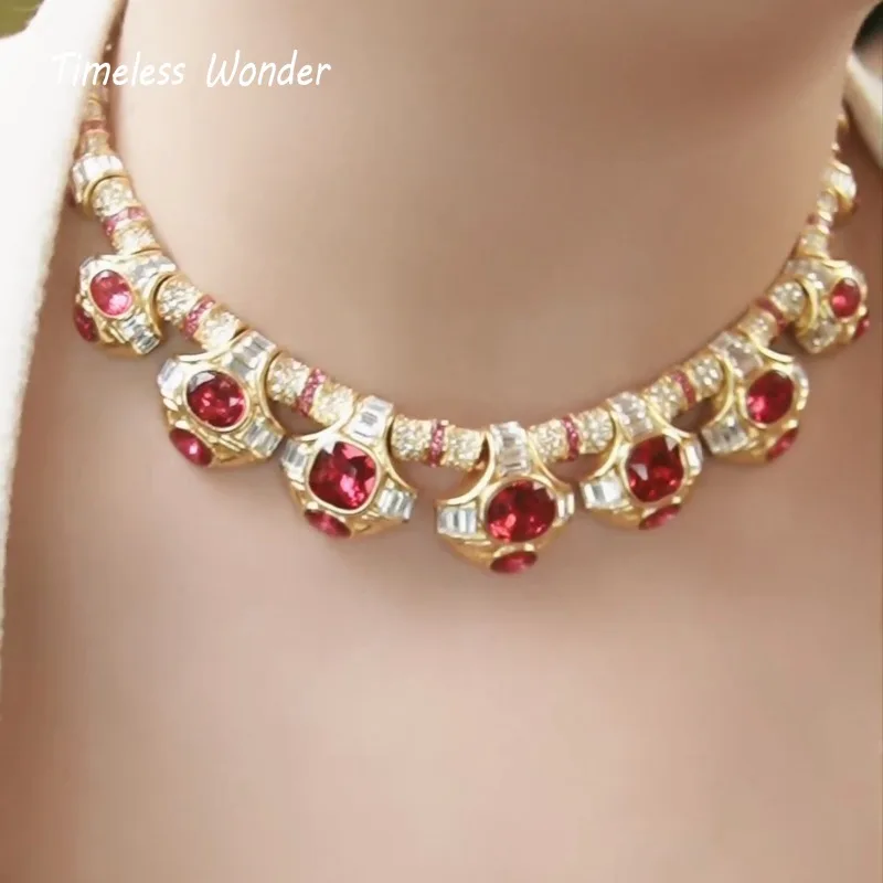 Timeless Wonder Fancy Zircon Geo Statement Necklace for Women Designer Jewelry Trendy Rare Top Luxury Bride Gift Set New 6664