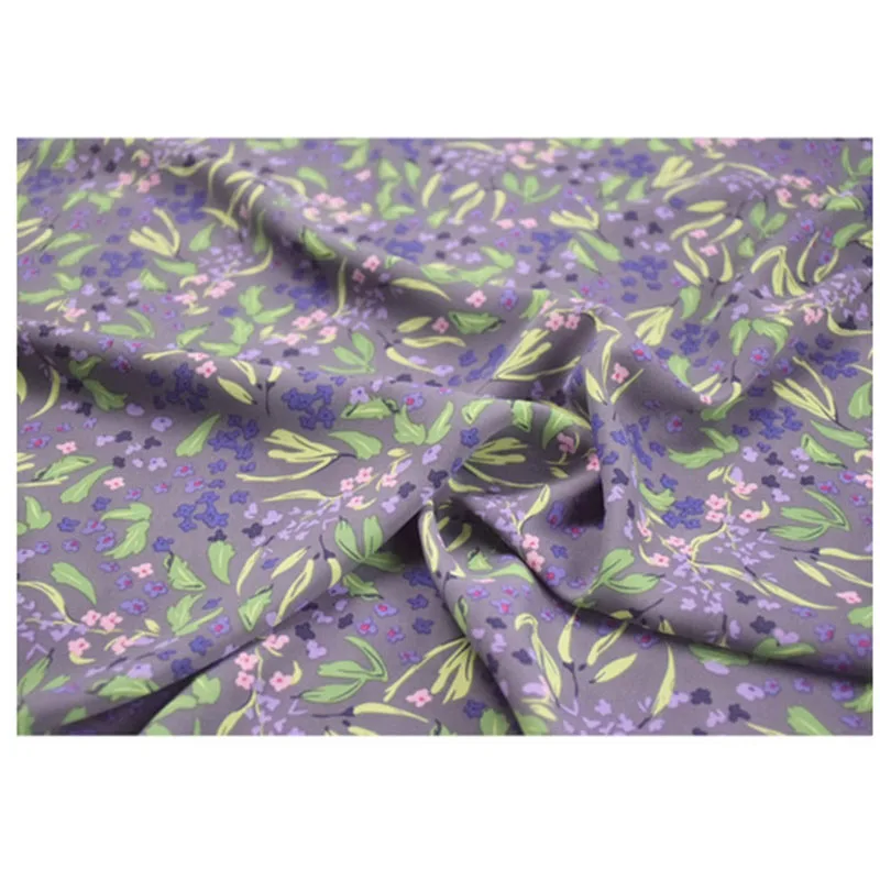 Tessuto Chiffon retrò per abito, fondo grigio, stampa fiore rosa viola, alta qualità, panno Cheongsam Han, Handmad fai da te