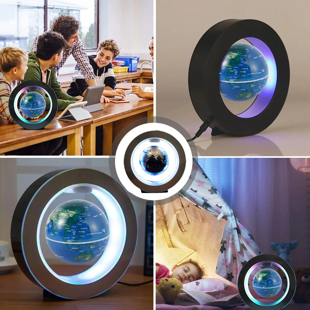 Round LED Map Floating Globe Magnetic Levitation Light Bedside Lamp Novelty Ball Light Home Decoration Learning Model Tool