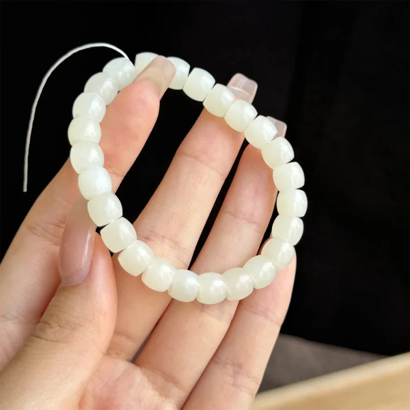 

Natural Straight Cut Style Beads 6*7Mm Old Russian Material Bracelet Hetian White Jade