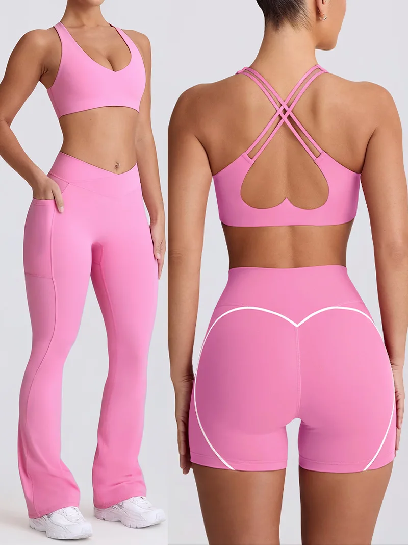 ملابس داخلية رياضية جديدة عبر الحدود، رسن، ملابس يوجا عارية، سراويل يوجا سريعة الجفاف للياقة البدنية في الهواء الطلق، مجموعة ملابس يوجا للنساء #1