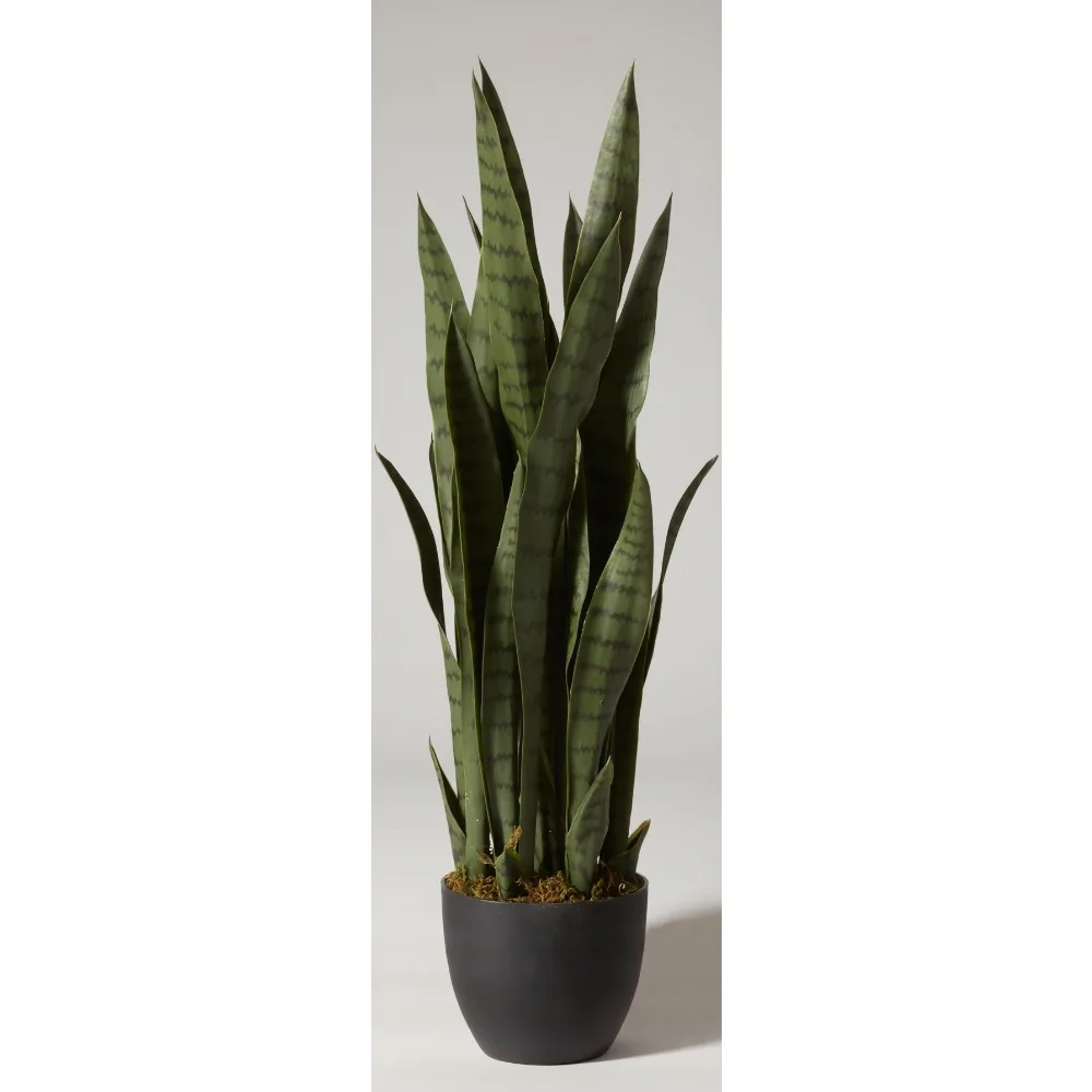

Lifelike Artificial Snake Plant in Black Pot, 35in Tall Faux Sansevieria for Home Office Decor