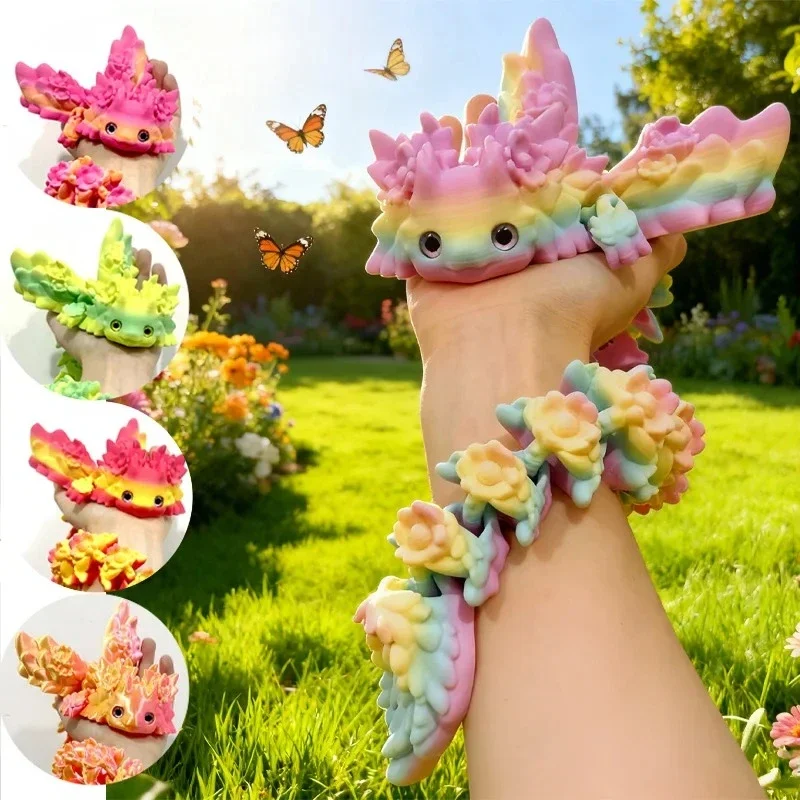 Flying Winged Salamander Dragon 3D Print Movable Joint Toy Desktop Decoration Christmas Handicraft Gift