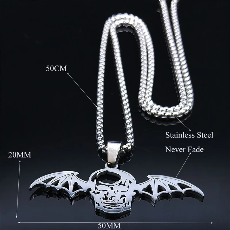 Gothic Vampire Bat Skull Wings Necklace Pendant Stainless Steel Chain Animal Skeleton Pendant Necklace Jewelry collier gothique