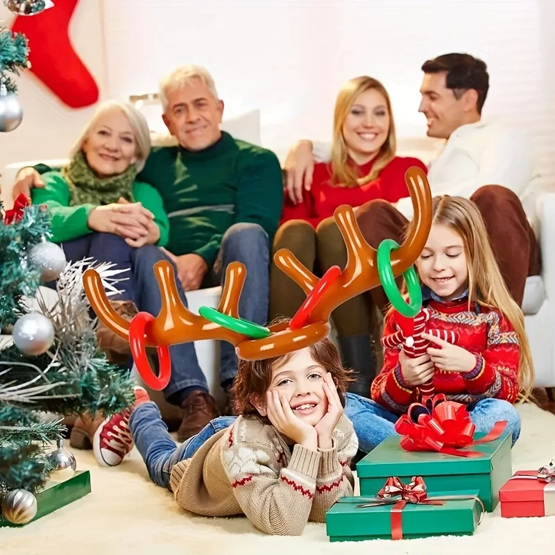 1 комплект надувной игры с рогом оленя с 1 рогом и 4 кольцами, забавная игра для семейной вечеринки, отличные сувениры и принадлежности для праздничной вечеринки