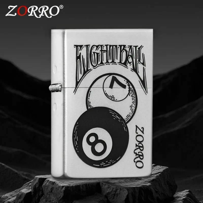 Genuine ZORRO Sand Chrome Billiard Kerosenes Lighter, Exquisitely Carved Retro, Men's Cigarette Accessories Gift