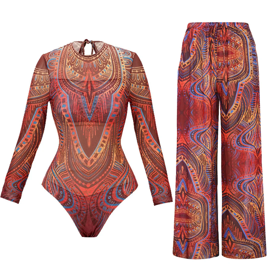 XS - XXL Bedruckter Langarm-Badeanzug mit Hose, Damen-Badeanzug, einteiliger Badeanzug, Damen-Badeanzug mit Reißverschluss und Polsterung, Badebekleidung, Badeanzug V7094 – Detail 12