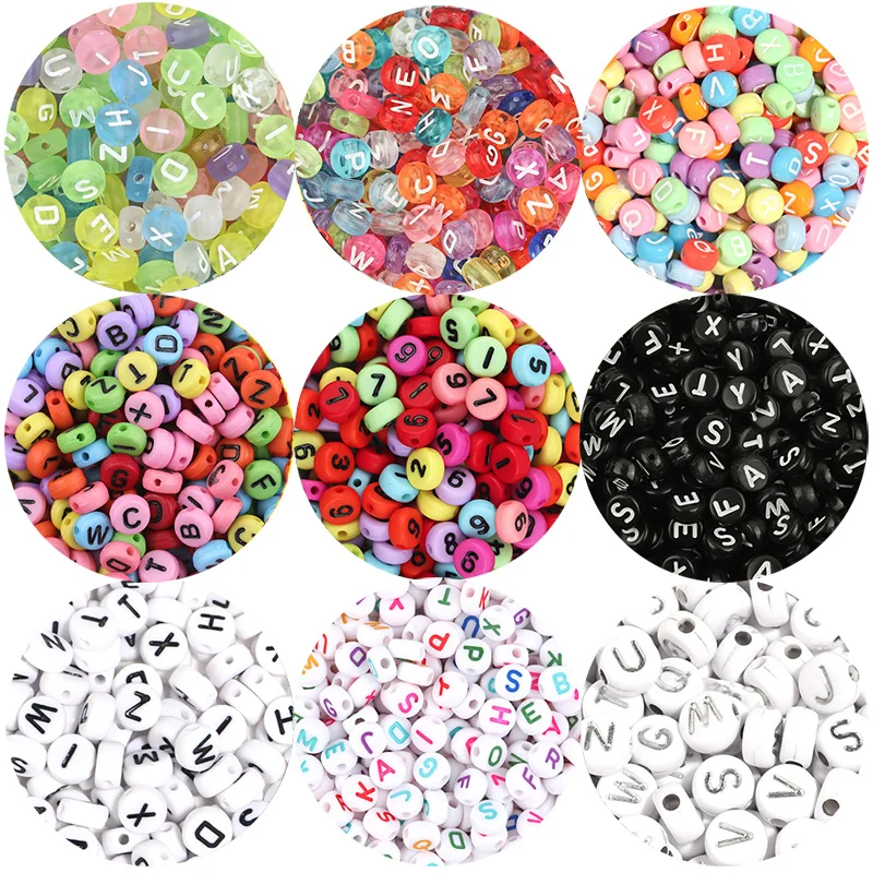 100Pcs 7mm Acrylic Alphabet Beads Colored Loose Spacer Flat Round Letter Beads For DIY Bracelet Earrings Accessories Wholesale