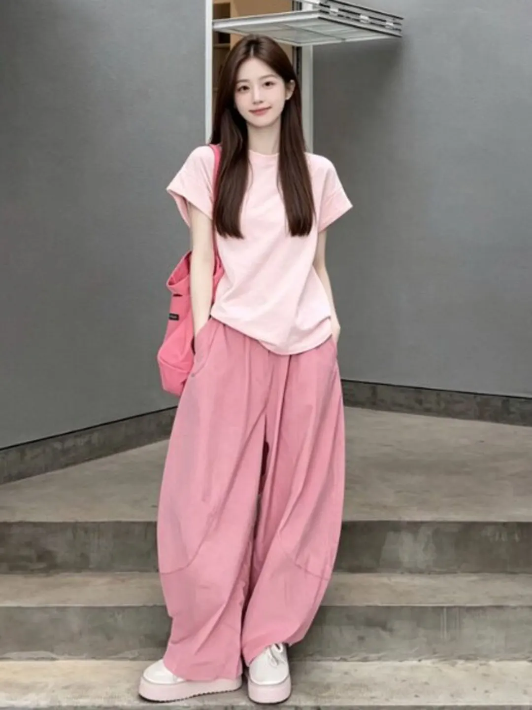 

Youthful Casual Two-Piece Set Unique Stylish Top Long Pants Summer 2026 Comfortable Cotton round Neck T-Shirt Mid-Waist Fit