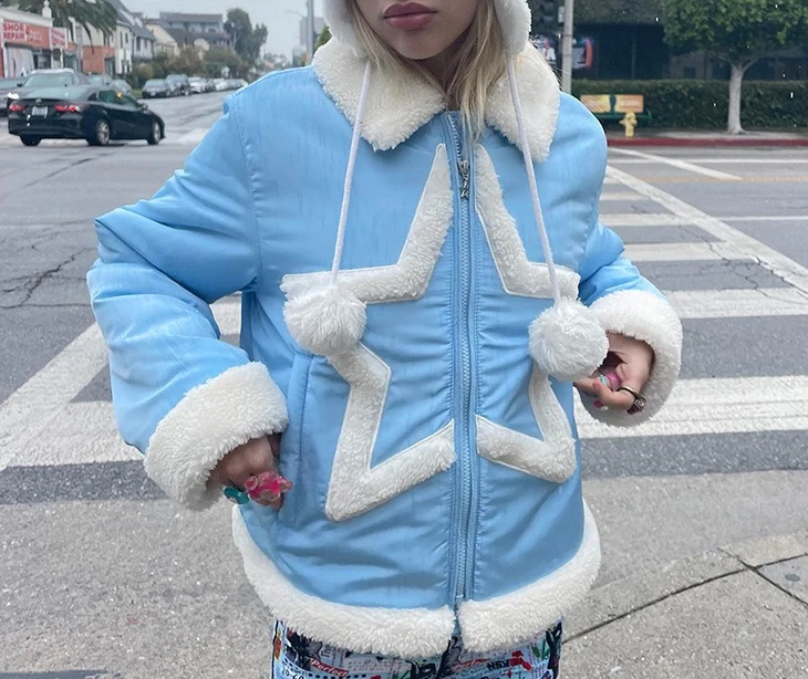 

2025 Fashion Trend Star Pattern Design Sweet and Spicy Girl Style Cotton Coat Women's Autumn-Winter Cotton Coat New Style