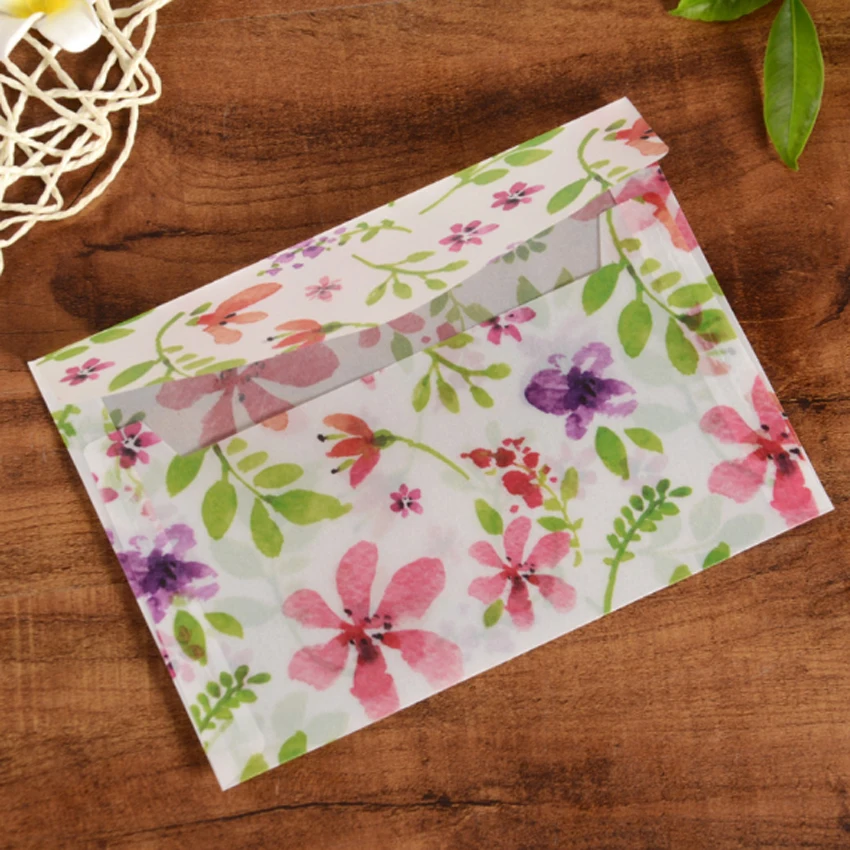 10pcs/lot  Cute Flowers Sulfuric Acid Paper Translucent Envelope Message Card Letter Stationary 12.5*17.5cm