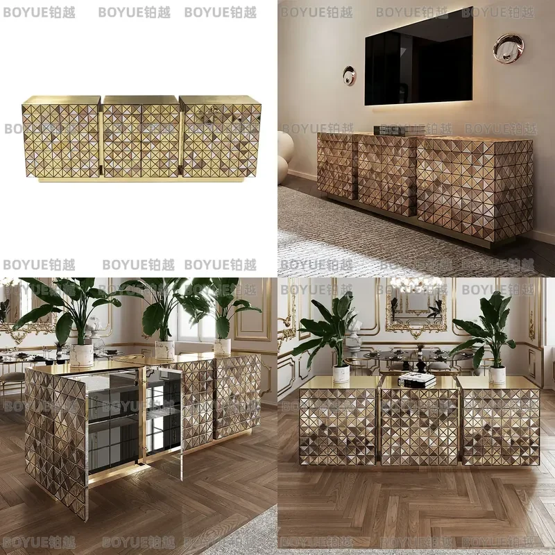 Luxury Creative Entrance Cabinet High End Villa Art Painting Decorative Locker Solid Wood Dining Sideboard Storage Furniture