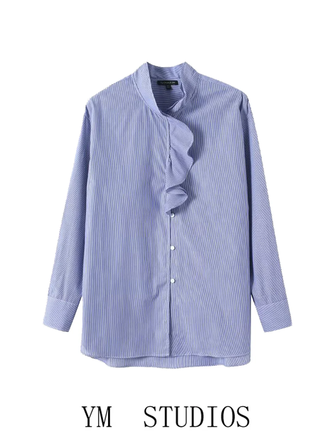 

Elegant Long Sleeve Striped Shirt Pure Cotton High Collar Women's Business Style Floral Shirt Breathable Comfortable Ski...