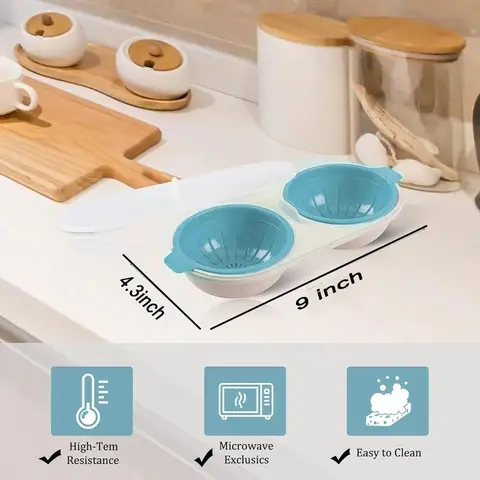 1pc Microwave Eggs Poacher,Double-Cup Egg Boiler,Kitchen Gadget, Hot Spring Egg Mold ,Cooking Tools,Clear Water Lotus Egg Maker