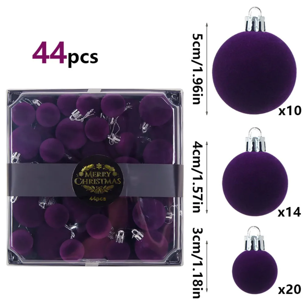 44PCS Flocking Material Christmas Ball Ornaments Mini Size Soft Fluffy Flocking Velvet Ball Creative Shape Elegant Design