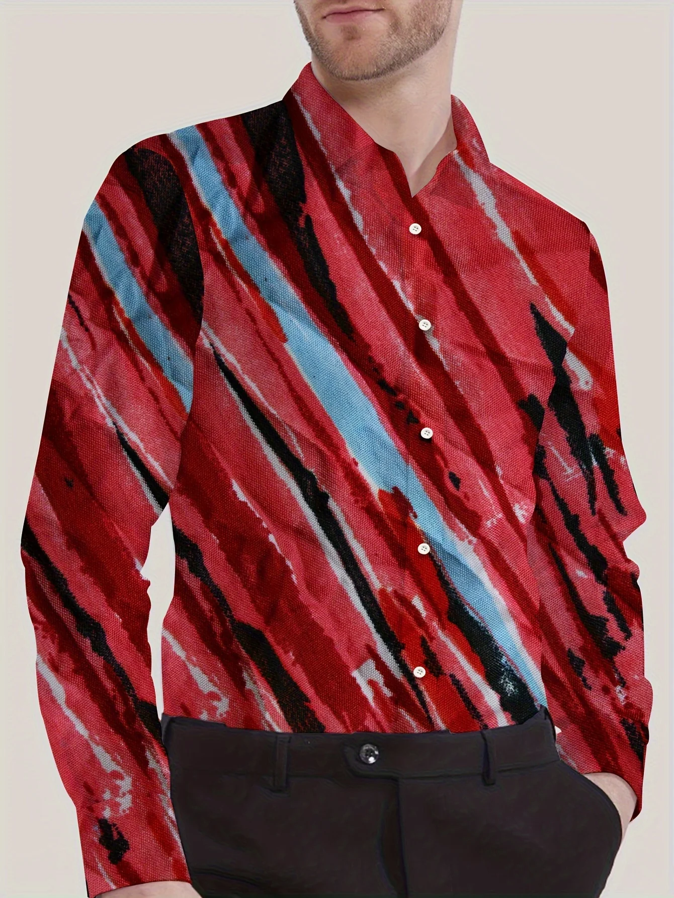 Men'S Plus Size Stylish Ship and Compass Print Shirt - Long Sleeve, Casual Button-Up with Lapel Collar, Perfect for Spring/