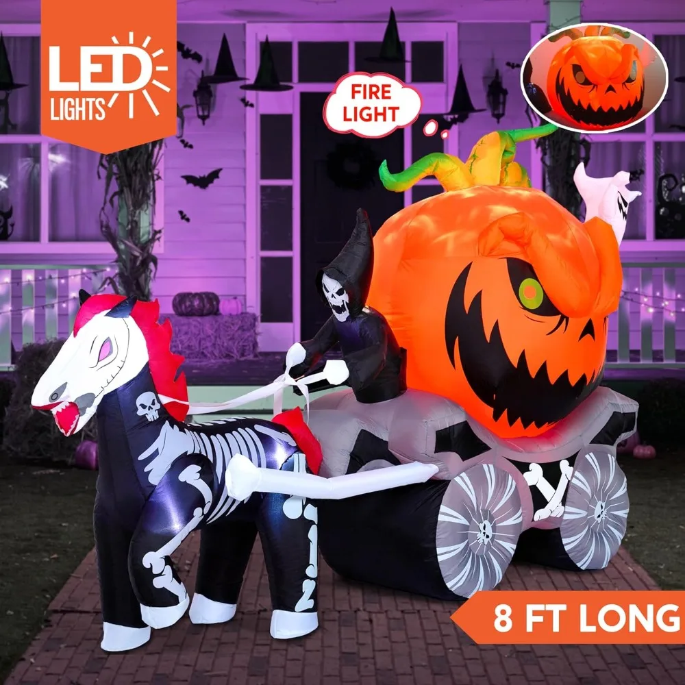 Decoración al aire libre inflable de Halloween, carro inflable, LED incorporado, Halloween de patio de juguete, 8 pies