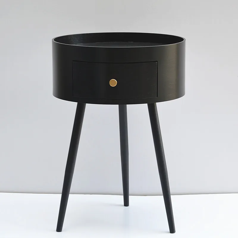 Nordic Style Three Legs Bedside Table Bedroom Wooden Nightstand Light Luxury Simple Small Round Table Desk Lockers Coffee Table