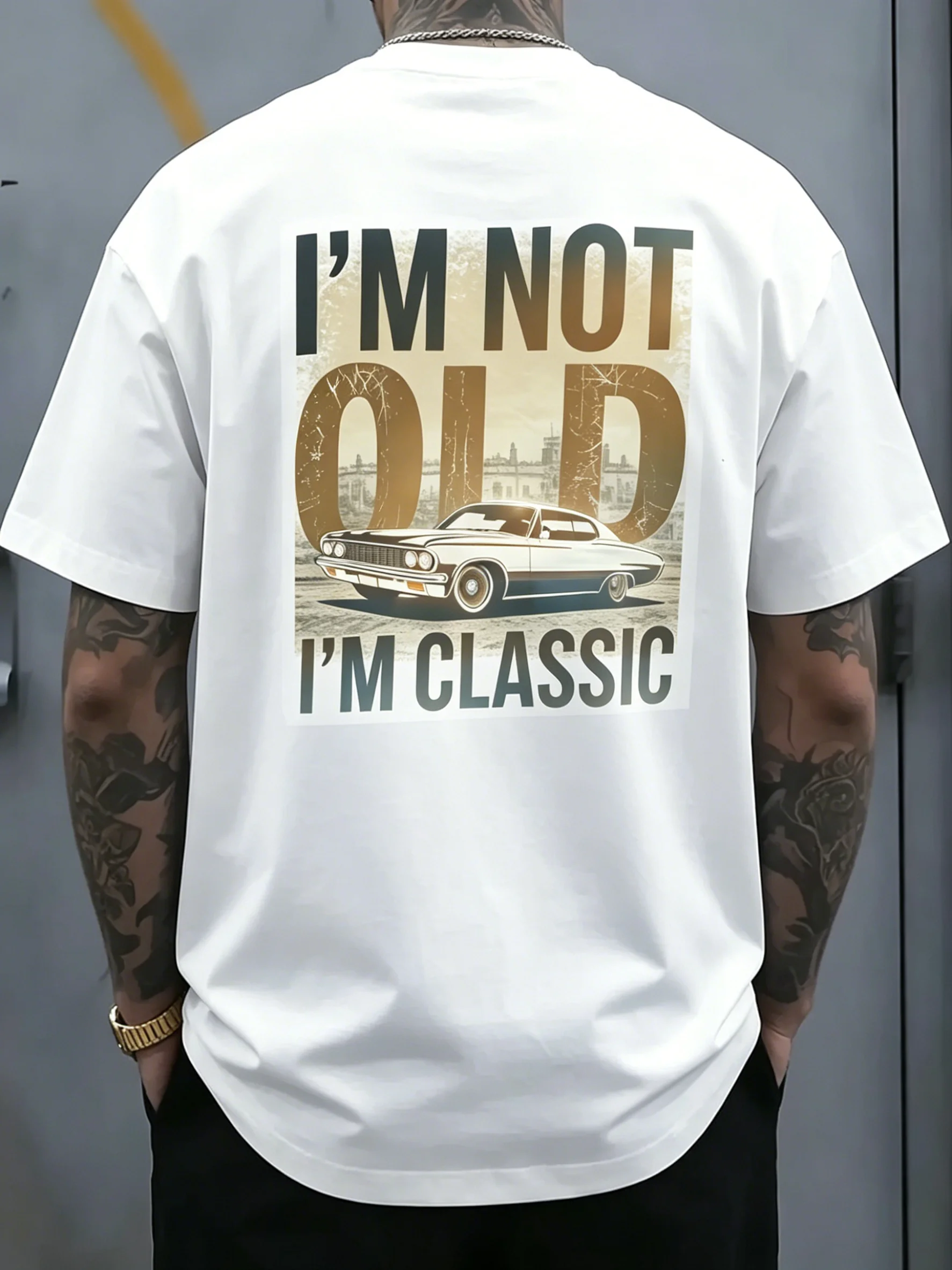 Flat Print Classic Car Theme T-Shirt, Easy Loose Fit, Breathable and Skin-Friendly, Effortlessly Capturing American Retro Street Style