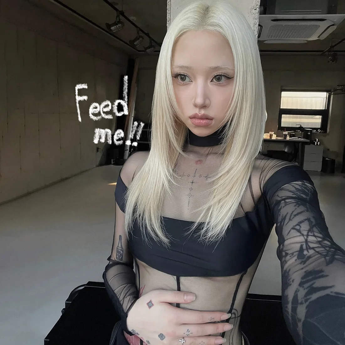 IMU Sexy See Through Bodysuit Women Dark Gothic Streetwear Emo Alternative Grunge Y2k Long Sleeve O-neck High Waist Jumpsuit view 3