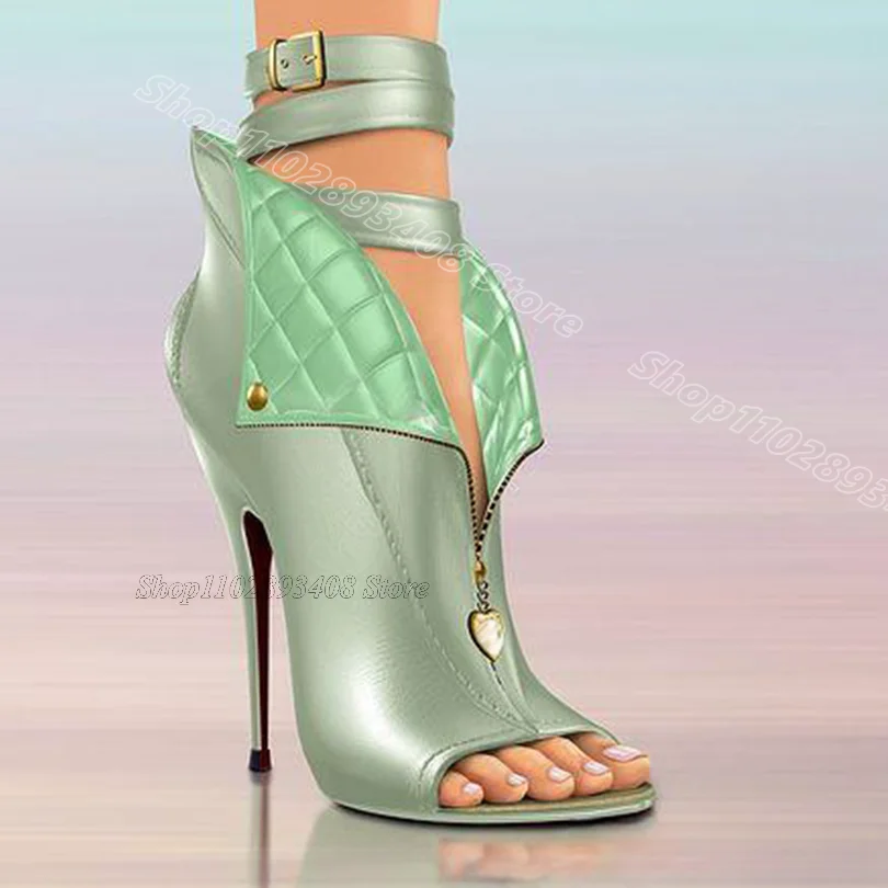 

Green Zipper Decor Stiletto Pumps Open Toe Ankle Buckle Summer British Style Fashion Casual Women Shoes 2024 Zapatos Para Mujere